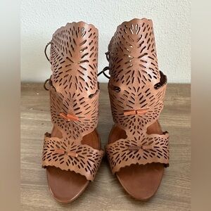 Schultz brown leather lace up sandals heels cutout 7.5